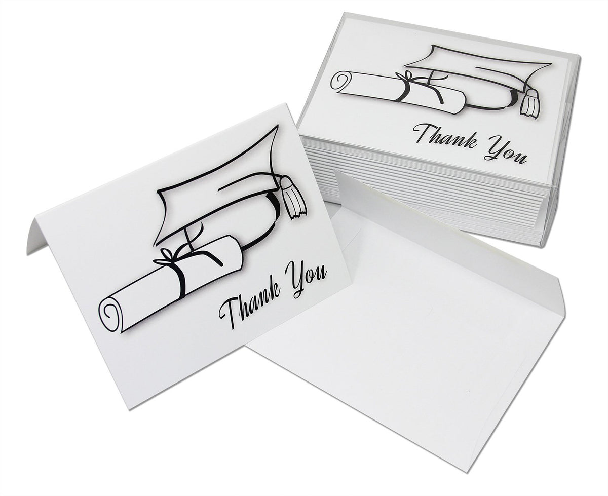 grad card pack Thank You Cards - Graduation - Black and White - Blank on the Inside - Includes Cards and Envelopes