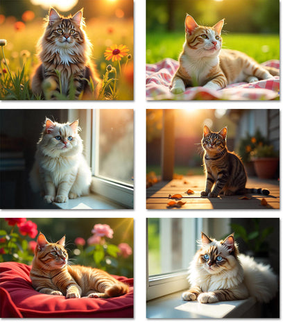 Sunlit Cat Photography Note Cards - 12 or 24 Count - Blank Inside with White Envelopes - A2 Size 5.5" x 4.25" - Perfect for Cat Lovers, Birthdays, Thank You Notes, and Everyday Use
