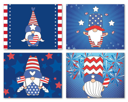 Patriotic Gnome Cards - Blank Inside with Envelopes - A2 Size (5.5”x4.25”) - 12 or 24 Packs
