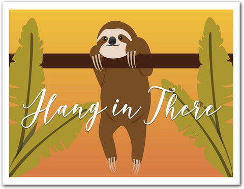Small World Greetings Hang In There Sloth Encouragement Notecards - Blank Inside with Envelopes - A2 Size (5.5”x4.25”)