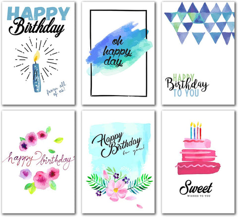 Small World Greetings Assorted Birthday Cards for Males and Females 12 or 24 Count - Blank Inside with Envelopes - A2 Size (5.5”x4.25”) - Family, Friends, Customers, and More