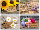 Small World Greetings Flower Happy Birthday Notecards 12 or 24 Count - Blank Inside with Envelopes - A2 Size (5.5”x4.25”) - Family, Friends, Colleagues and More