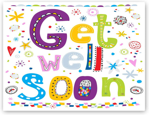 Small World Greetings Get Well Soon Notecards - Blank Inside with Envelopes - A2 Size (5.5”x4.25”) 
