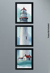 Watercolor Lighthouse 3-Piece Unframed Vertical Wall Art - Three 8”x10” Prints - Frames Not Included