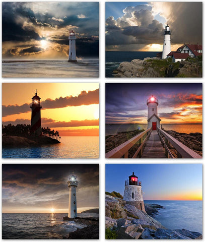 Small World Greetings Lighthouse Sunsets Notecards 12 or 24 Count - Blank Inside with Envelopes - Nature Stationery-Perfect for Any Occasion-Thank You, Birthday, Thinking Of You, and More - A2 Size (5.5”x4.25”)