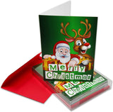 Santa and Reindeer Merry Christmas Cards-Blank Inside with Red Envelopes-7"x5" (A7)-12 Pack