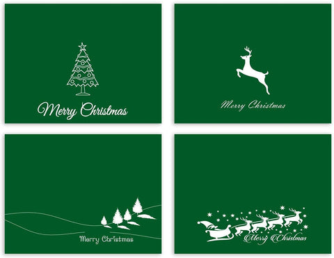 Small World Greetings Green Merry Christmas Cards 12 or 24 Count - Blank Inside with Envelopes - A2 Size (5.5”x4.25”) - Christmas, Winter Events, and More