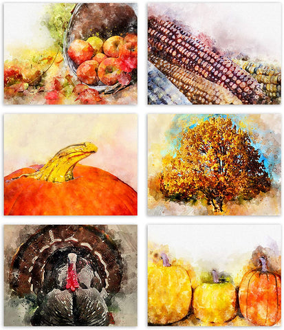 Small World Greetings Watercolor Autumn Cards 12 or 24 Count - Blank Inside with Envelopes - A2 Size (5.5”x4.25”) - Thanksgiving, Fall Events, Halloween, and More