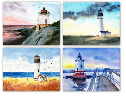 Small World Greetings Watercolor Lighthouse Cards 12 or 24 Count - Blank Inside with Envelopes - Nature Stationery - Thank You, Birthday, Thinking Of You, and More - A2 Size (5.5”x4.25”)