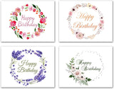 Small World Greetings Floral Wreath Happy Birthday Cards 12 or 24 Count - Blank Inside with White Envelopes - A2 Size 5.5" x 4.25" - Friends, Family, Colleagues, and More