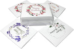 Floral Wreath Happy Birthday Cards - Blank Inside with Envelopes - Available in 12 or 24 Packs