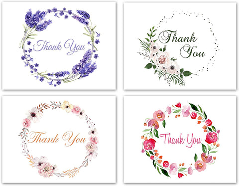 Small World Greetings Floral Wreath Thank You Cards 12 or 24 Count - Blank Inside with Envelopes - A2 Size (5.5”x4.25”) - Family, Friends, Colleagues, and More